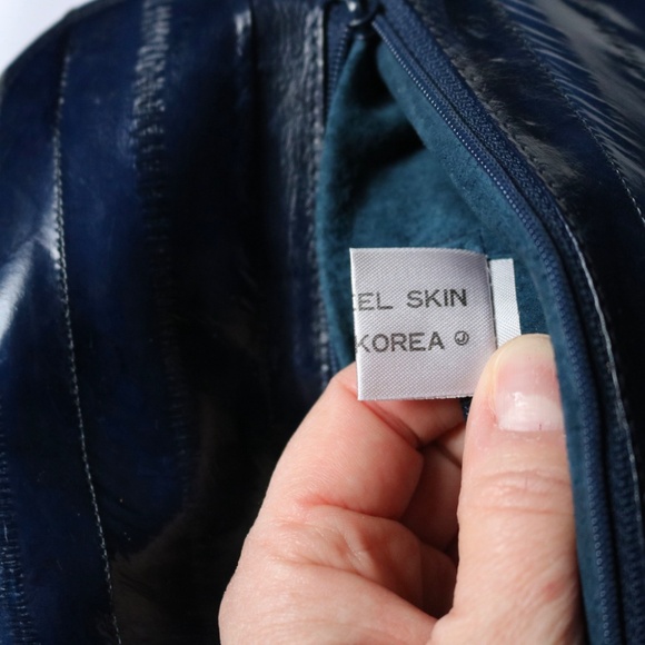 Vintage Genuine Eel Skin Leather Shoulder Crossbody Bag Purse Navy Blue 80s - Picture 9 of 11